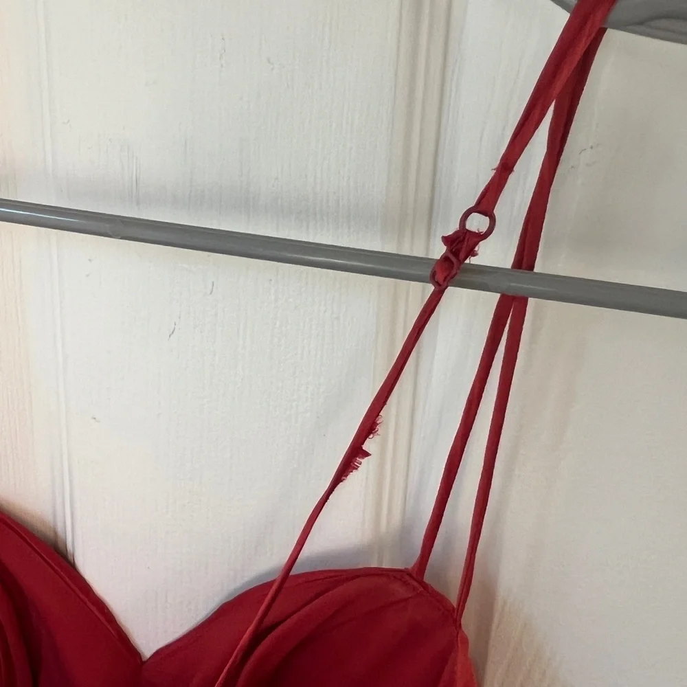 Betsey Johnson 95% Silk Ruched Mini Vintage Dress in Red - Picture 8 of 16